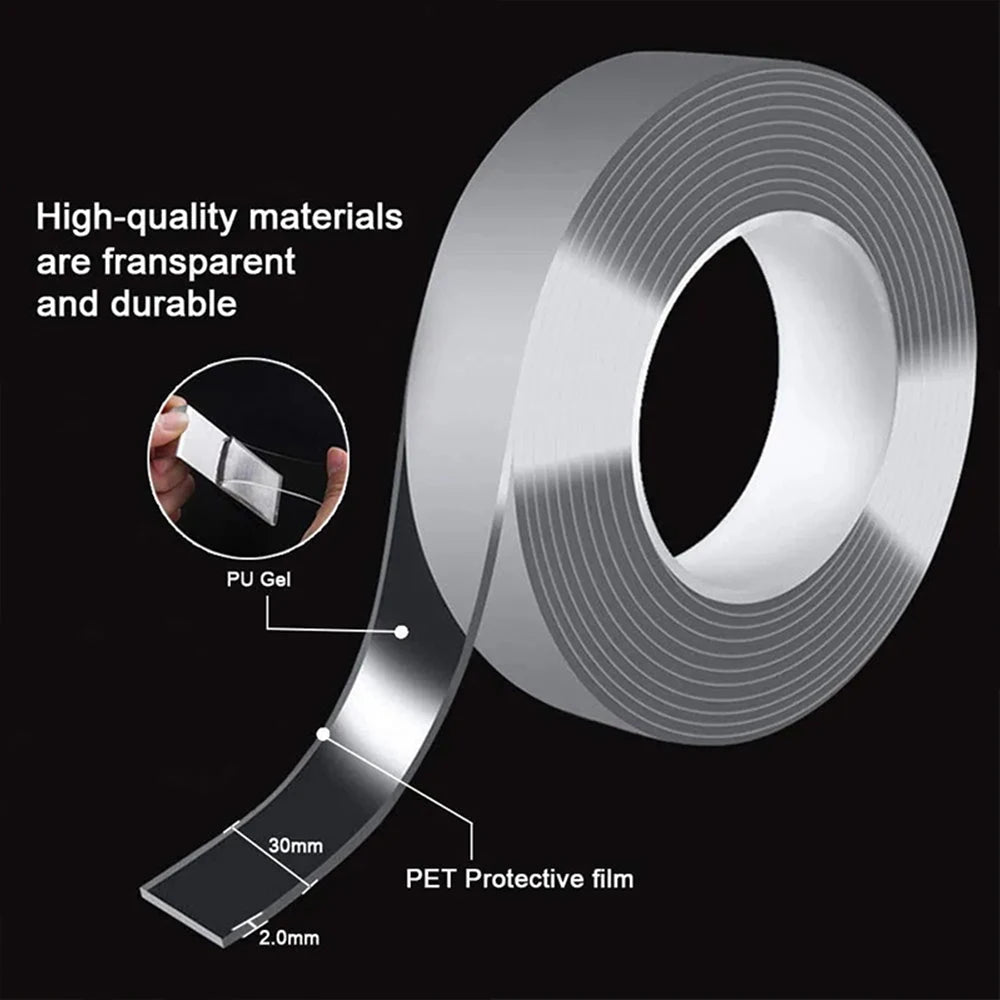 Reusable Nano Double-Sided Tape-Heavy Duty, Washable & No-Residue